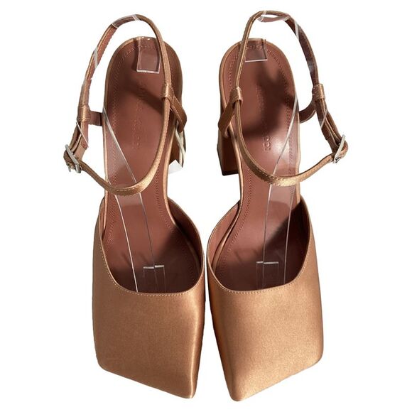 Amina Muaddi Charlotte Pumps in Brown Satin - Picture 5 of 7